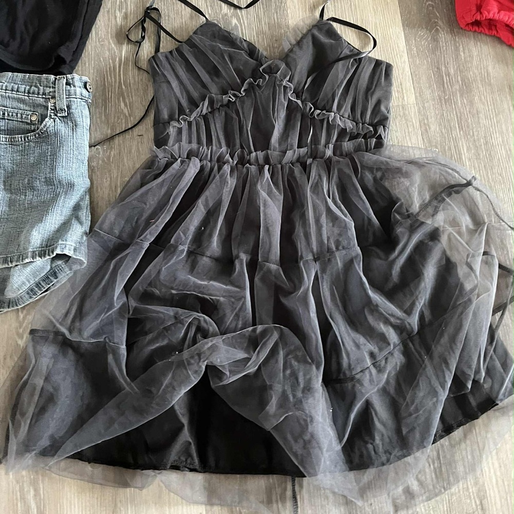 Elegant Grey Black Tulle Dress